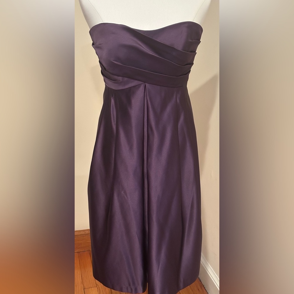 MELISSA SWEET Bride Maids Elegant Purple Satin Strapless Bow Tie Dress Sz 6.